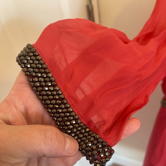 Coral French Connection cocktail dress with jeweled collar, size 12. - Picture 3 of 5